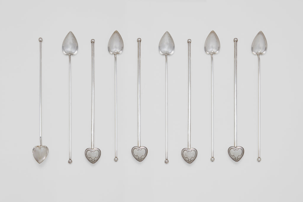 Set of Four Silver Cocktail Spoons & Straws