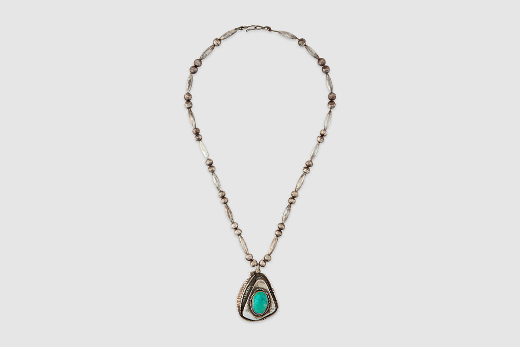 Native American Silver Bead Necklace with Pendant