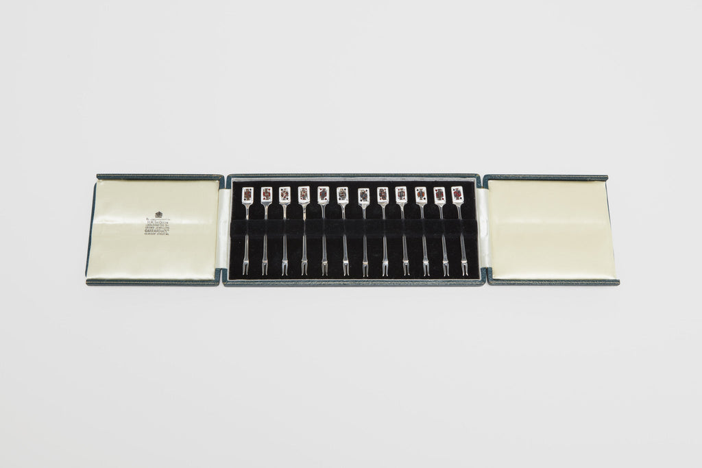 Set of Sterling and Enamel Playing Card Cocktail Sticks