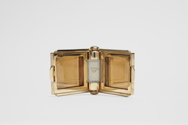 Cartier フォトフレーム Cartier Gold Travel Frame with Clock – Foundwell