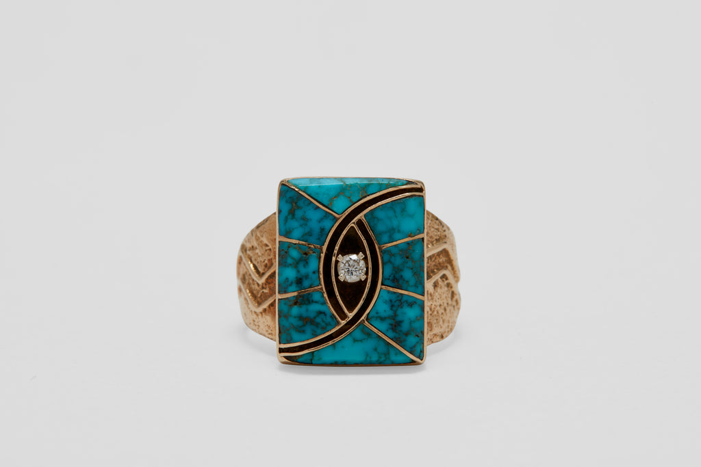 14 Carat Hummingbird Turquoise Navajo Ring