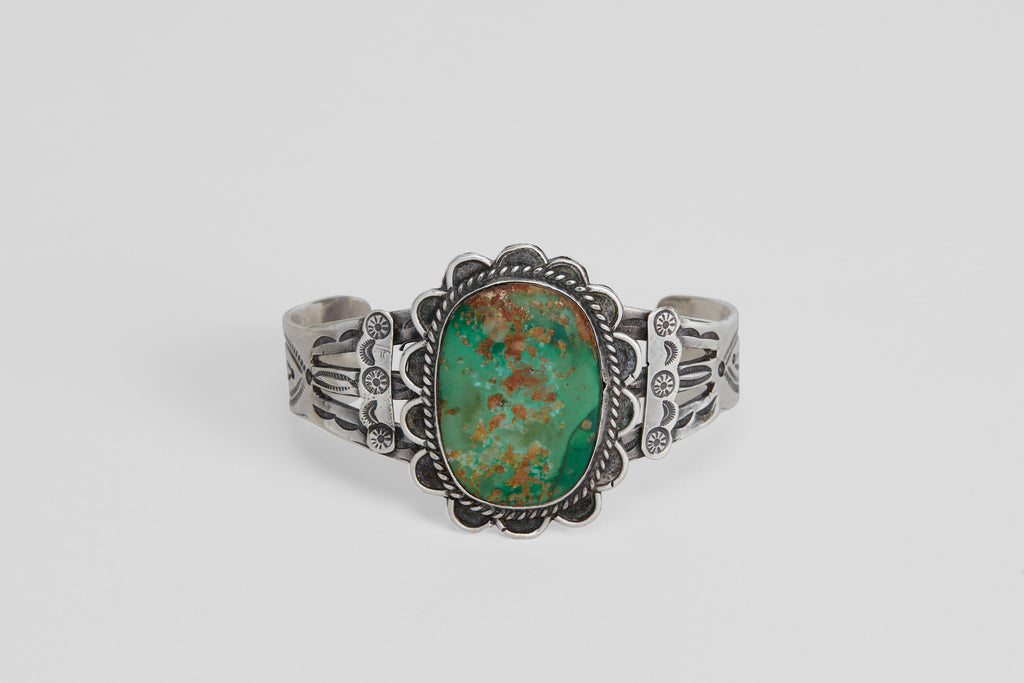 Stamped Silver Cuff with Turquoise