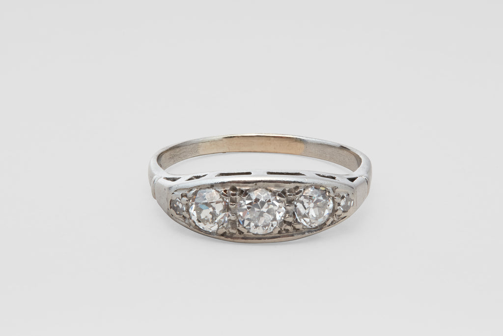18K Diamond Five Stone Boat Ring