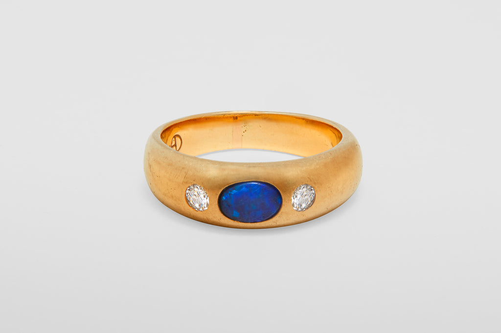 14 Carat Black Opal & Diamond Ring