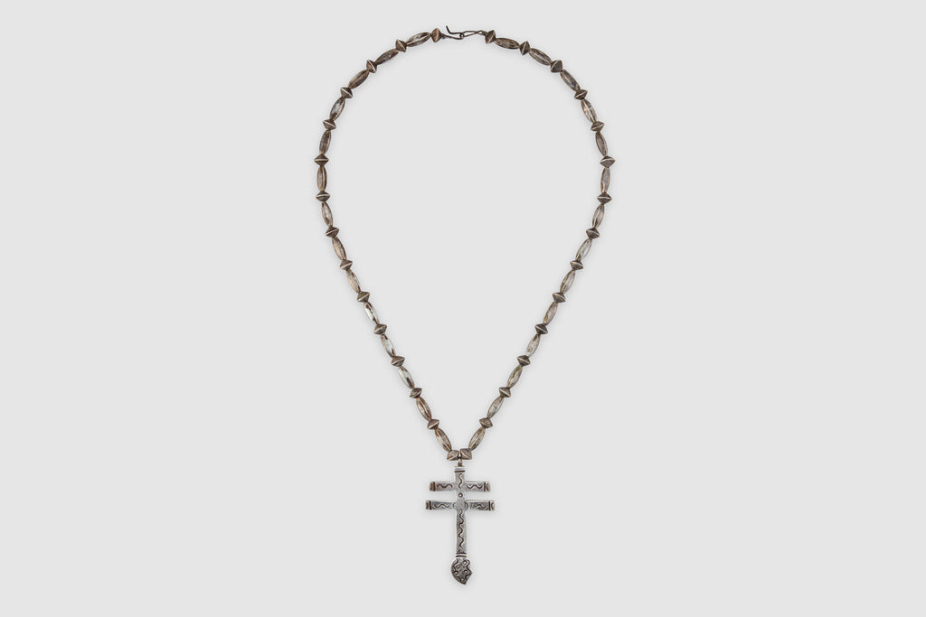 Native American Silver Bead Cross Necklace