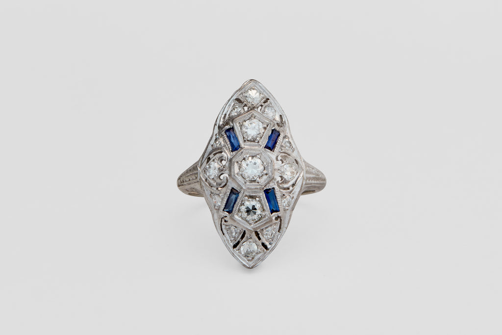 Art Deco 14K Sapphire & Diamond Ring