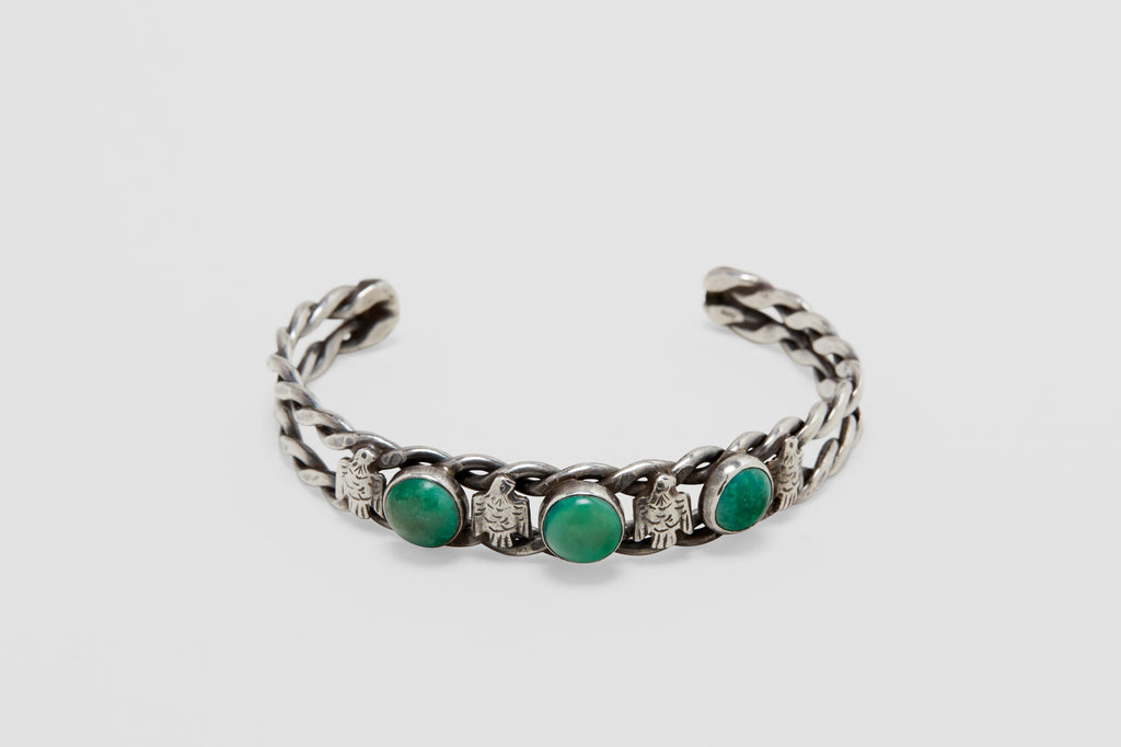 Sterling Silver Native Thunderbird Braided Turquoise Cuff