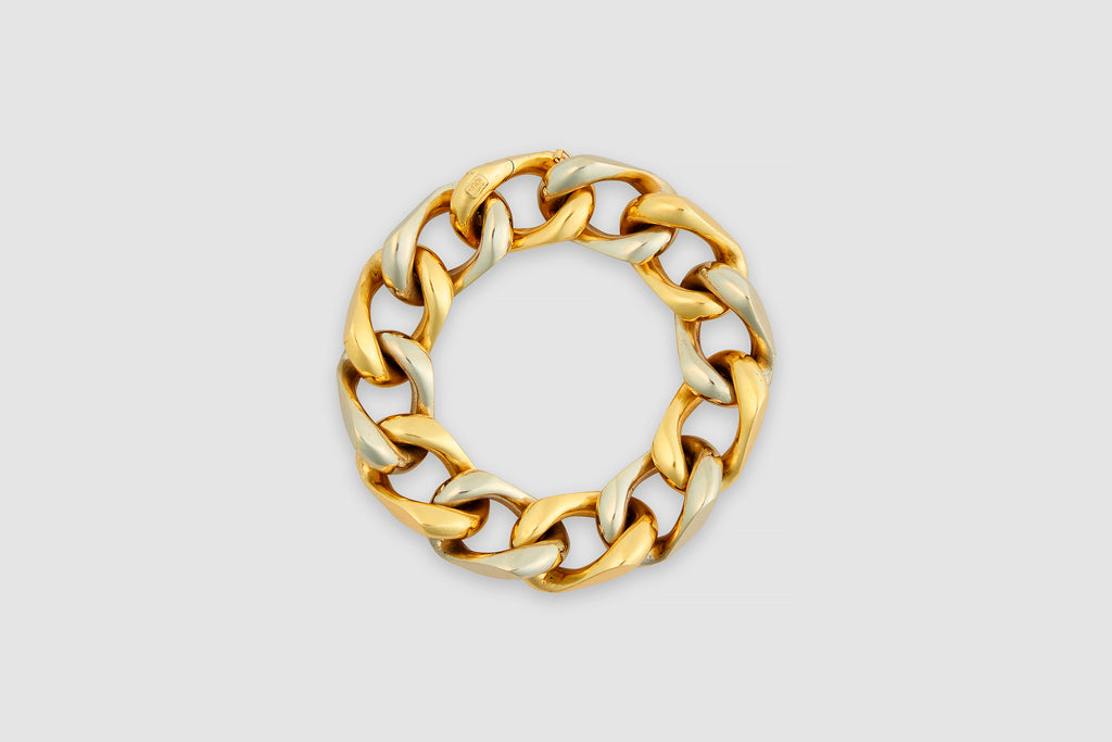 18k Large Open Curb Link Two-Tone Bracelet