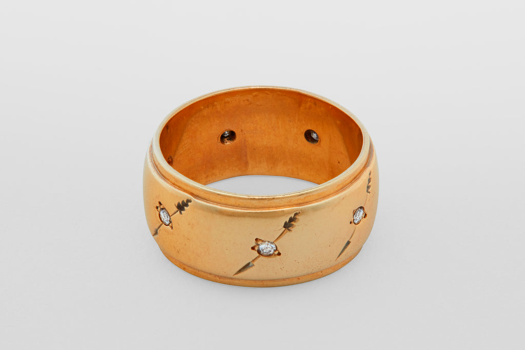 14 Carat Wide Gold Band Cupid Arrow