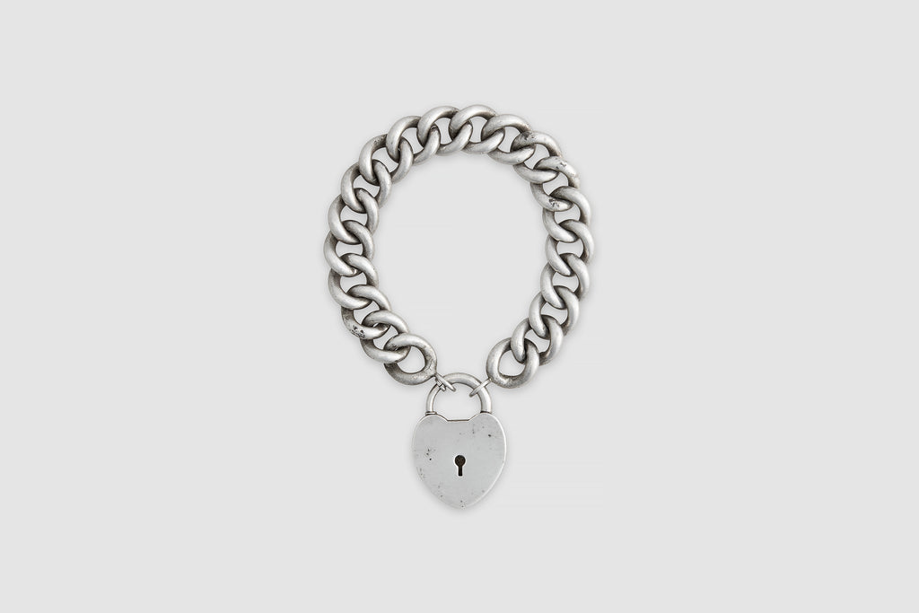 Sterling Curb Link Heart Locket Bracelet