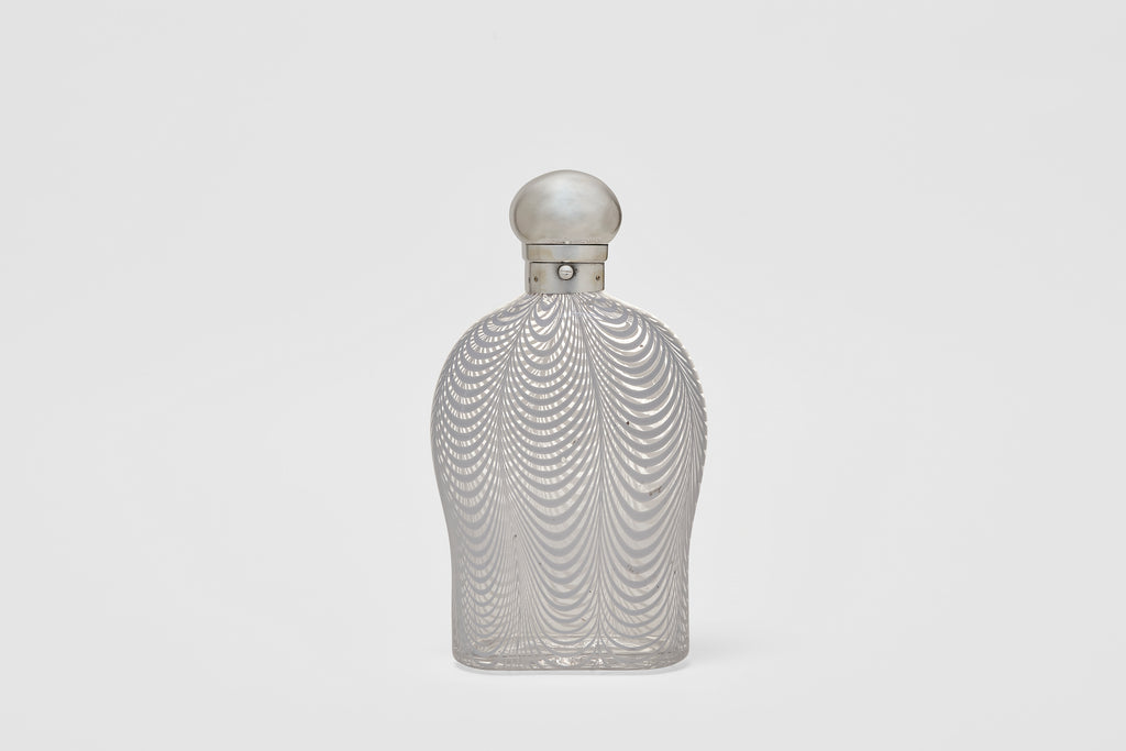 Nailsea Feather Crystal & Sterling Flask