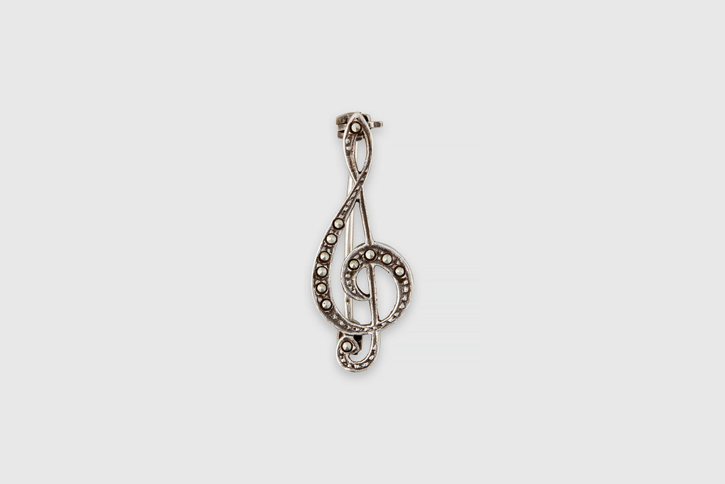 Silver & Marcasite Treble Clef Pin