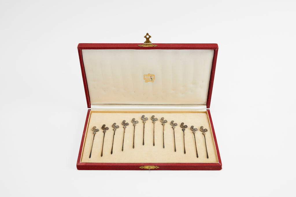 Set of Twelve Sterling Cartier Cockerel Cocktail Sticks