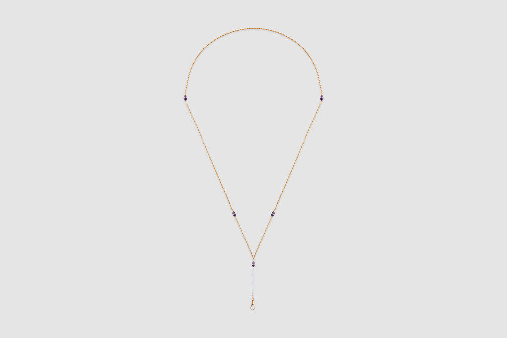 14 Carat Gold Rock Crystal & Amethyst Long Rope Watch Chain
