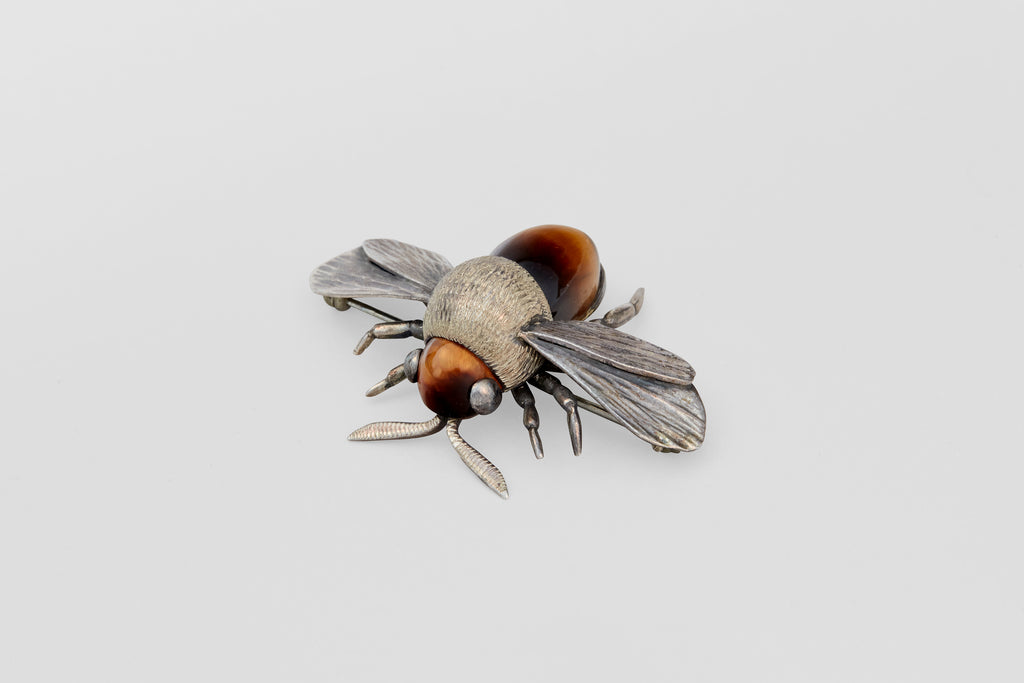 Sterling Tiger Eye Honey Bee Pin