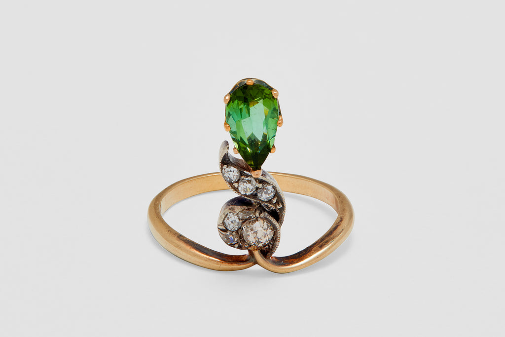 14k Gold Peridot & Diamond Russian Ring