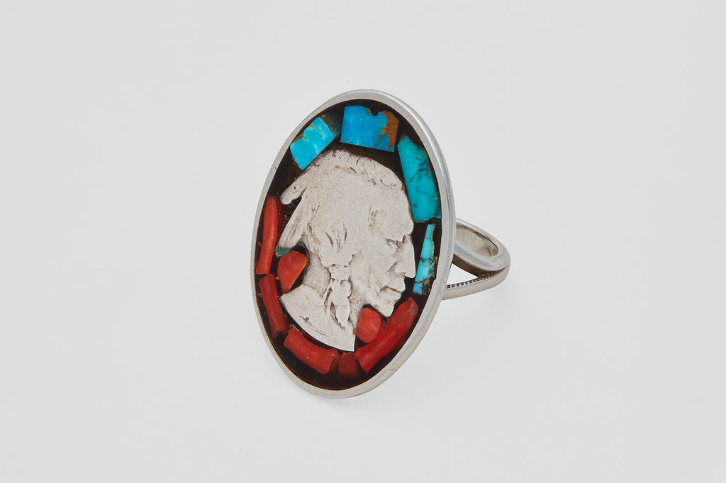 Turquoise & Coral Coin Ring