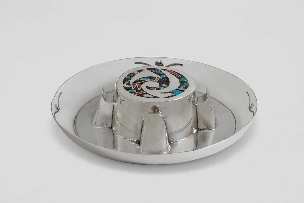 Sterling Navajo Multi Stone Inlay Ash Tray
