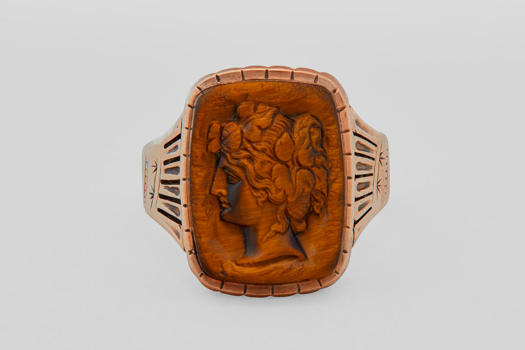 Tiger Eye Carved Intaglio Ring