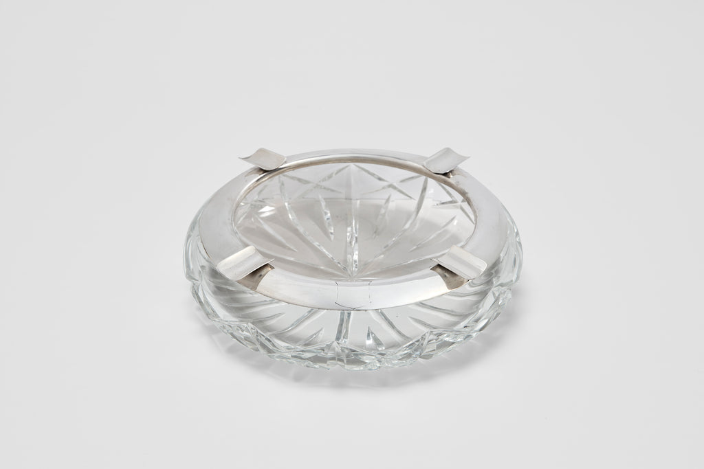 Large Cut Crystal & Silver Cigar Ash Tray