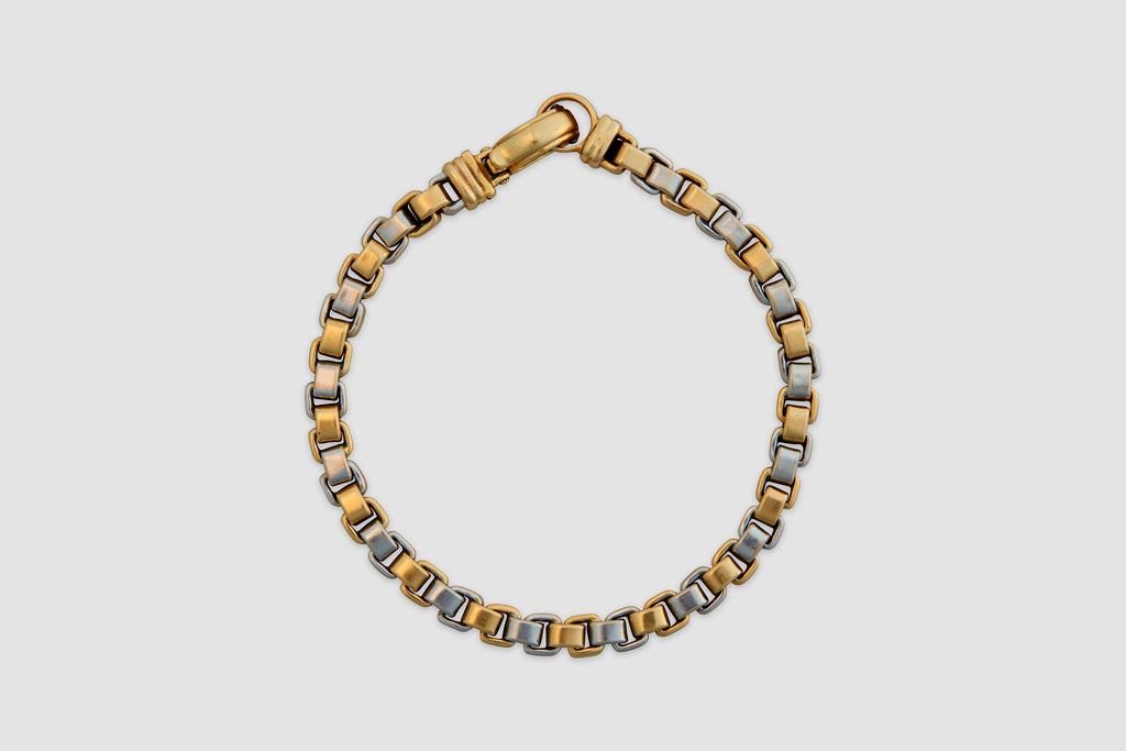 14k Yellow & White Gold Box Link Bracelet