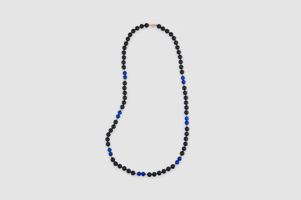 14 Carat Gold Lapis & Onyx Bead Necklace