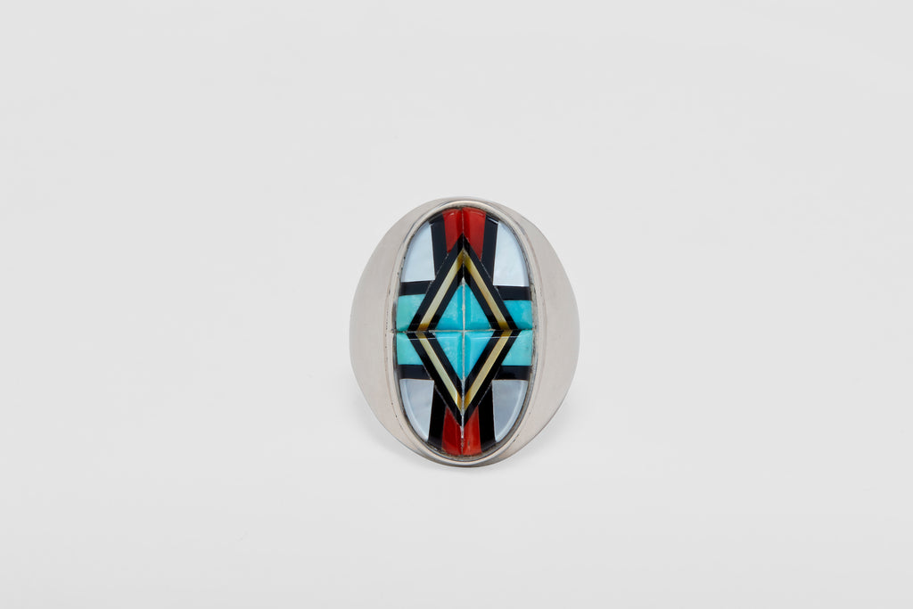 Zuni Geometric Stone Inlay Ring