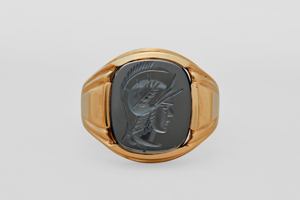 Bold Art Deco Hematite Signet Ring