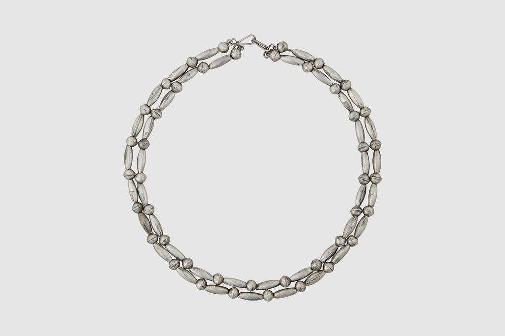 Native American Double Silver Bead Necklace