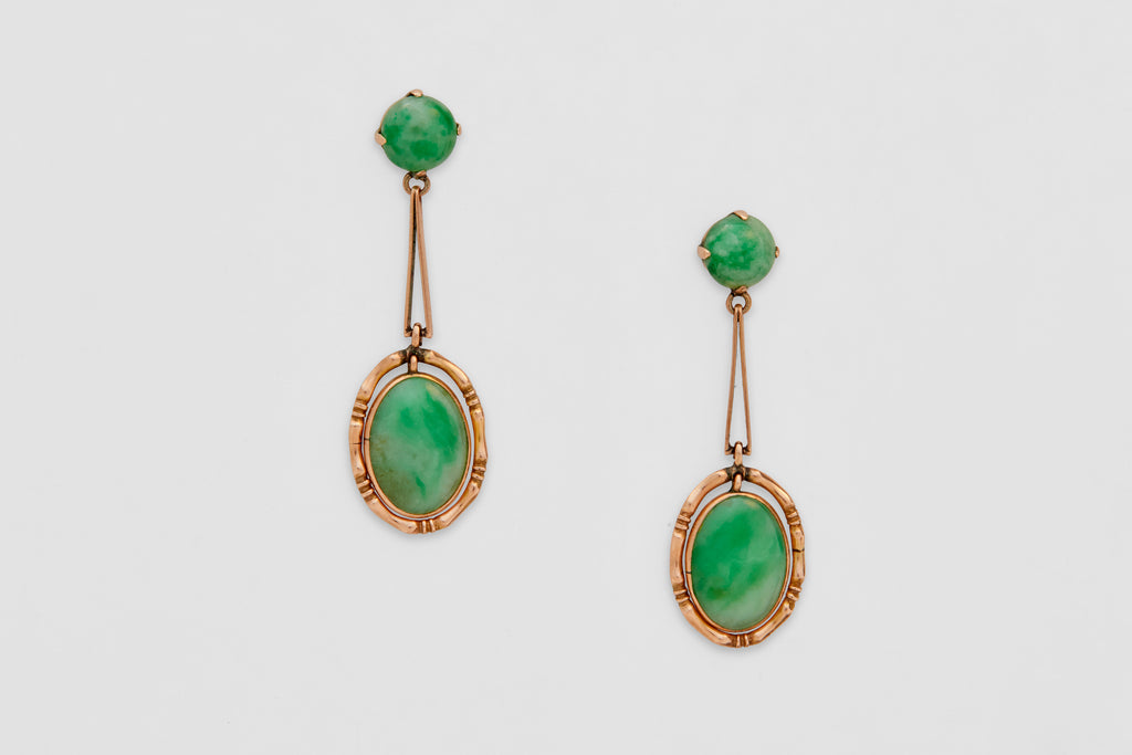14 Carat Art Deco Jade Drop Earrings