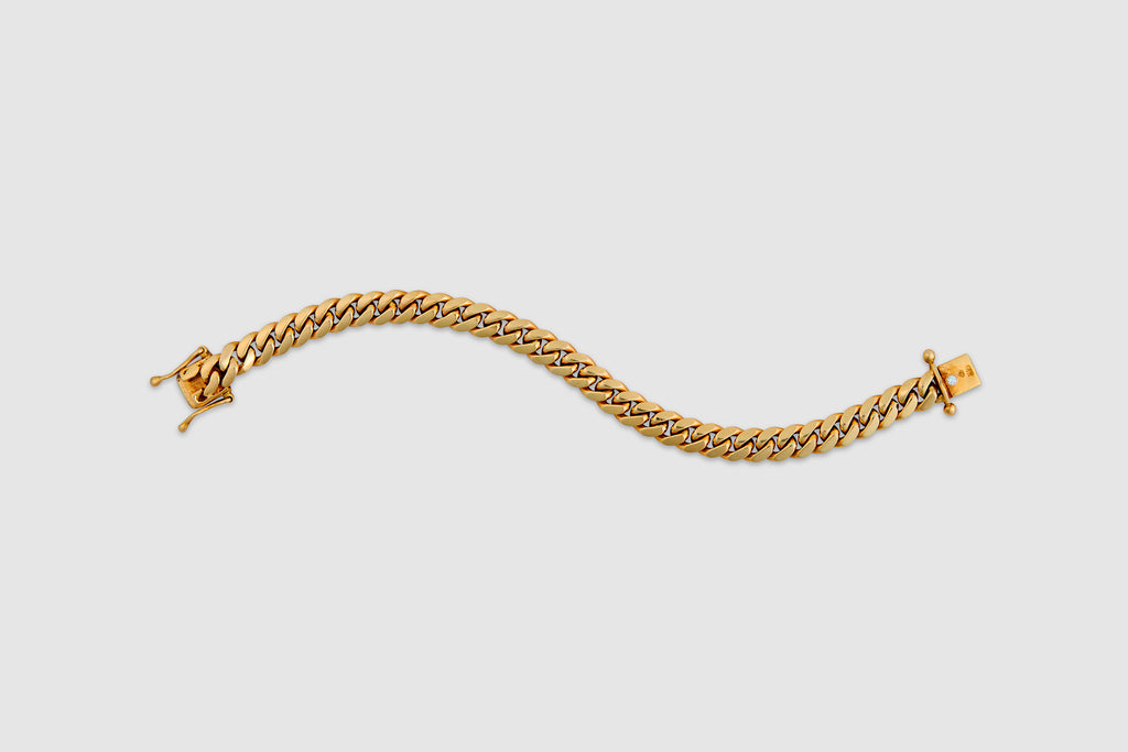 14k Rounded Curb Link Bracelet With Diamond Clasp