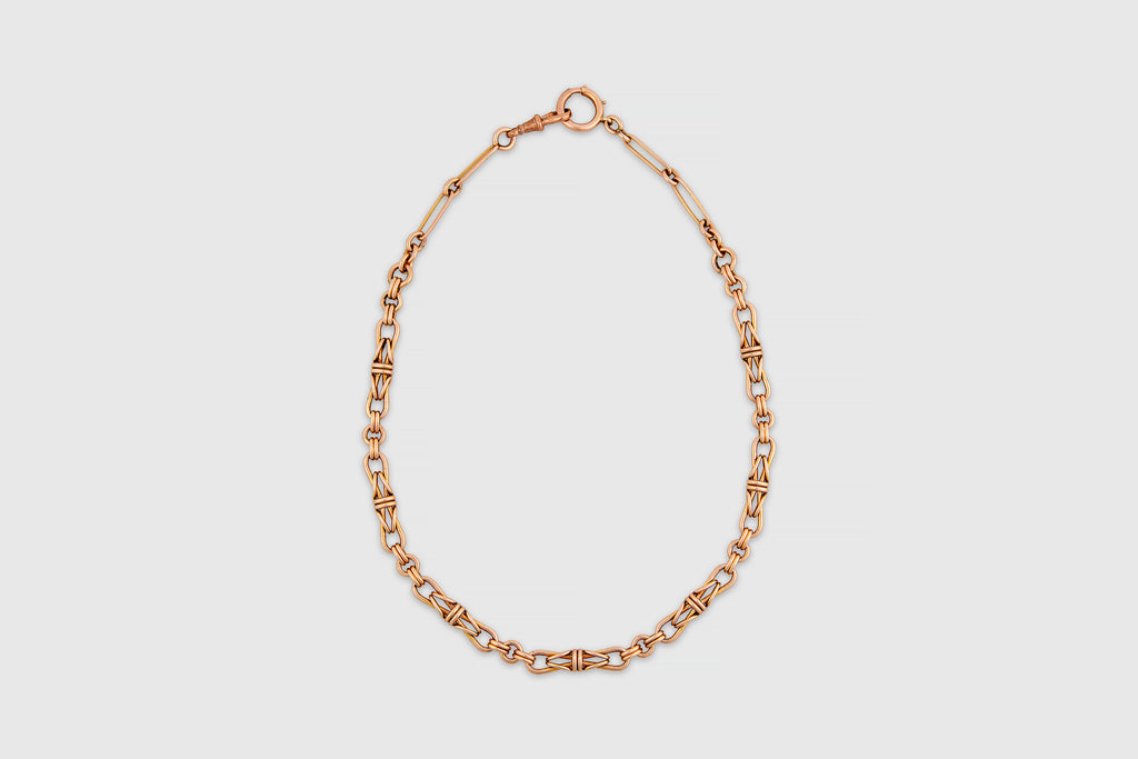 14k Victorian Lovers Knot Watch Chain Necklace