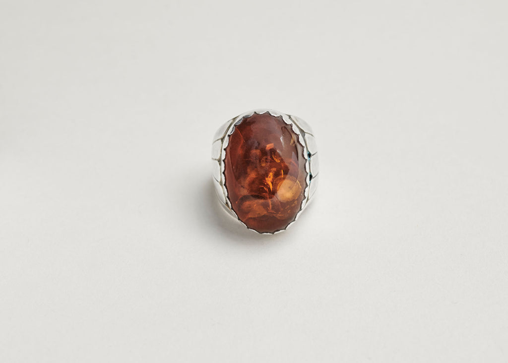 Amber Silver Ring