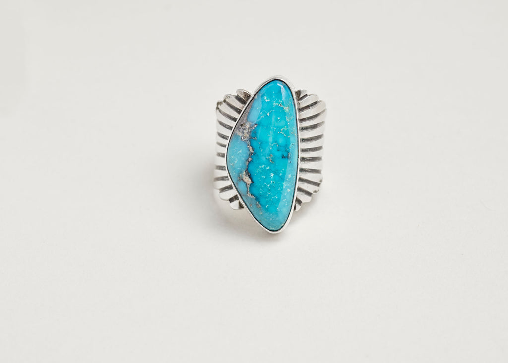 Large Sterling Concho Turquoise Ring