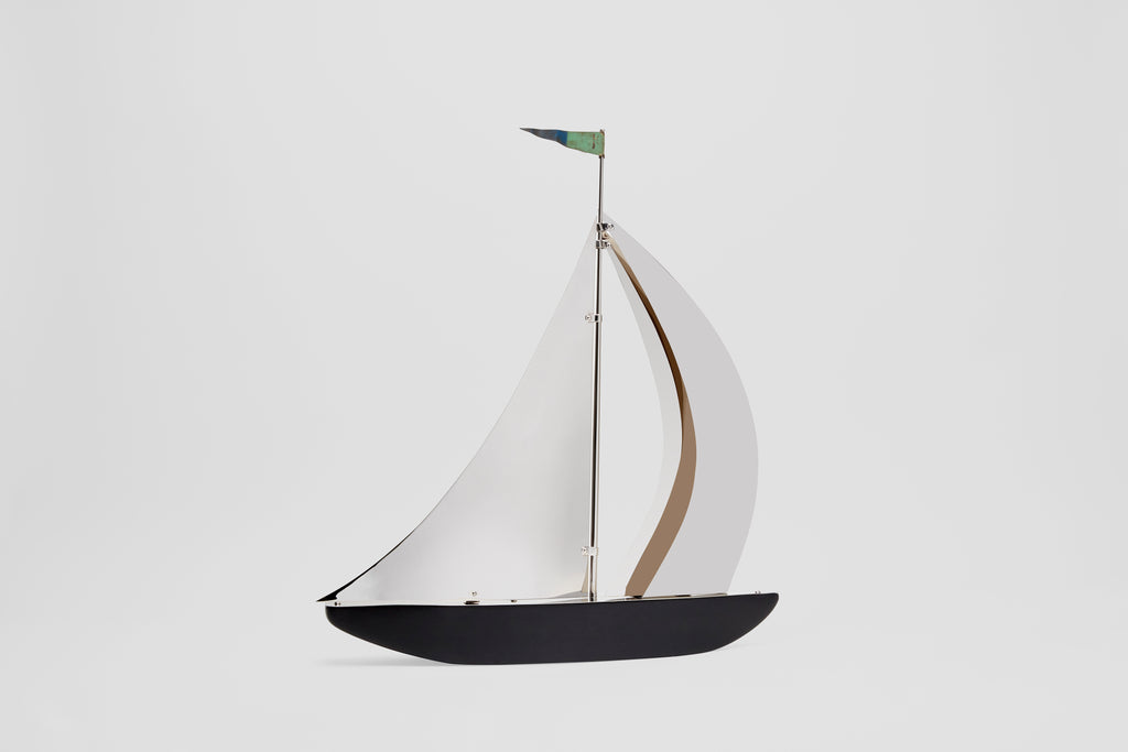 Large Art Deco Chrome & Wood Sail Boat