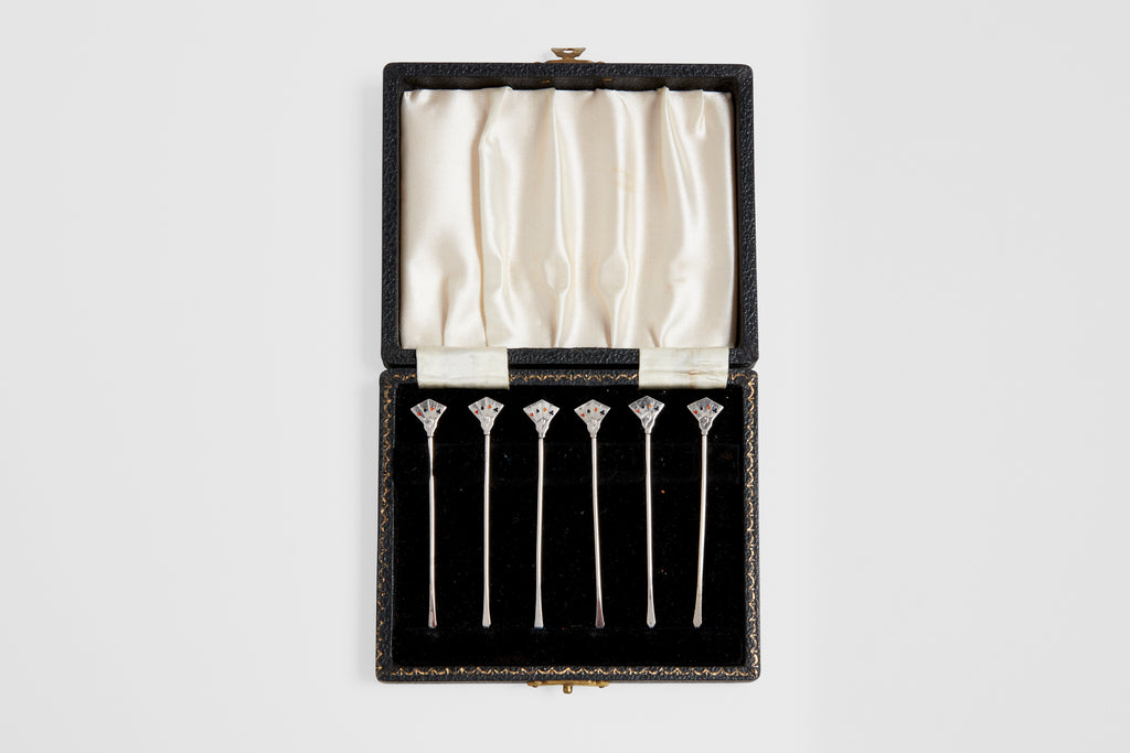 Set of Enamel "Four Aces" Cocktail Sticks