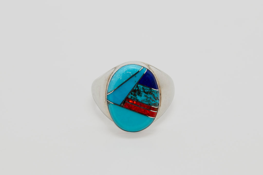 Oval Multi Stone Inlay Ring