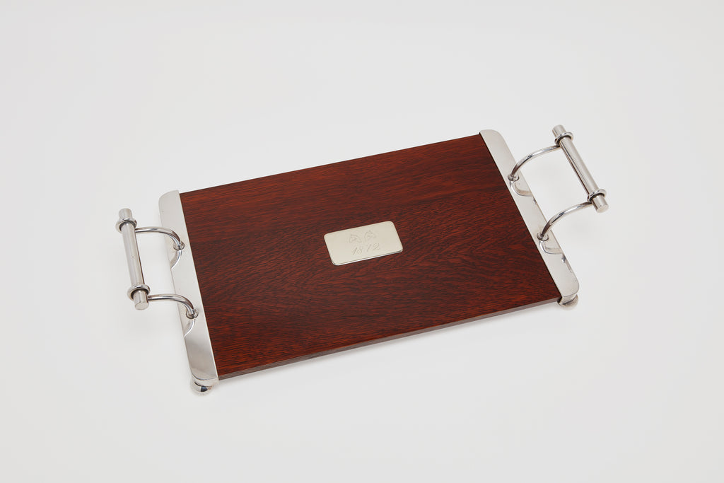 Silver & Mahogany Wood Tray