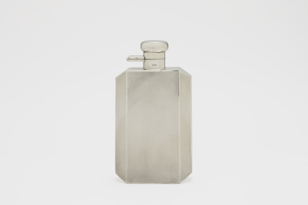 Engine Turned Sterling Silver Flask