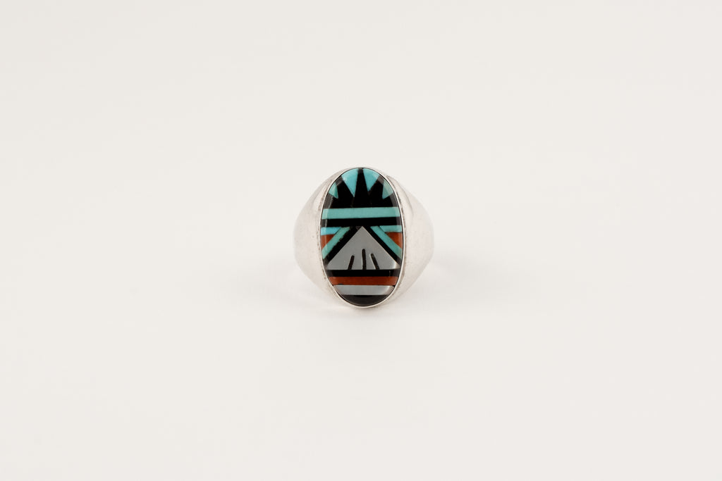 Oval Zuni Multi Stone Inlay Ring